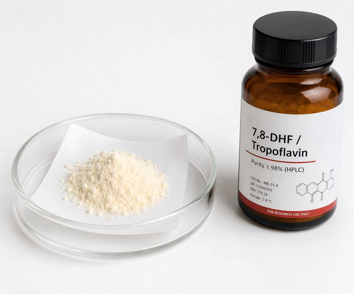 Natural Nootropic 7,8-DHF Close-Up 7,8-Dihydroxyflavone TrkB agonist BDNF mimetic cognitive research powder sample CAS 38183-03-8