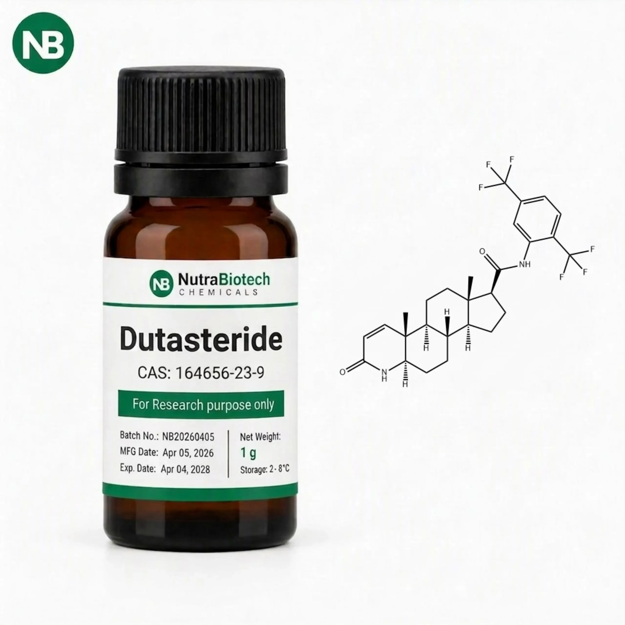 Dutasteride CAS 164656-23-9 99% Purity Anti Hair Loss Powder High purity Dutasteride powder CAS 164656-23-9 99% HPLC dual 5α-reductase inhibitor strong DHT blocker for anti hair loss research