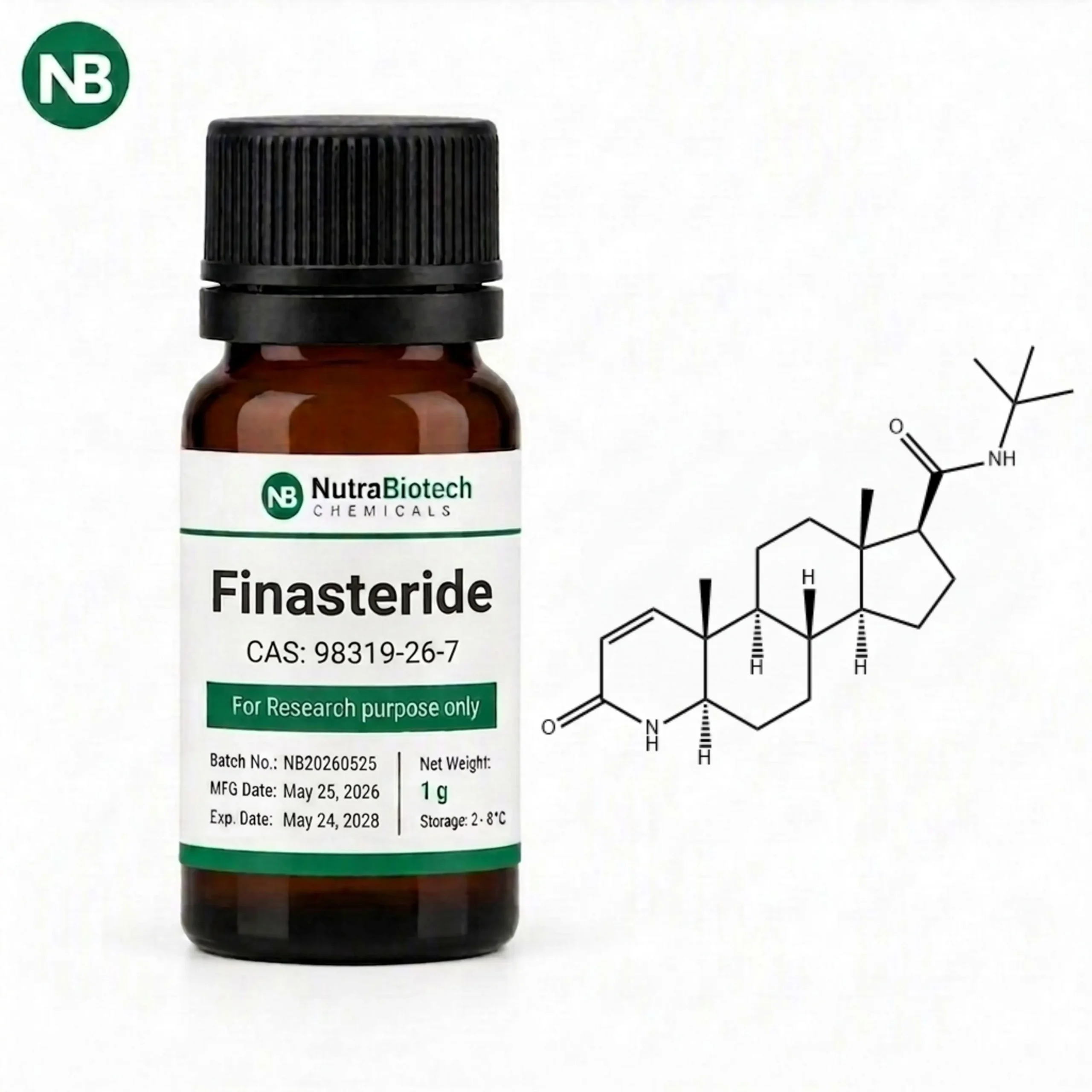 Finasteride CAS 98319-26-7 99% Purity Anti Hair Loss Powder High purity Finasteride powder CAS 98319-26-7 99% HPLC 5α-reductase inhibitor DHT blocker for anti hair loss cosmetic and pharmaceutical research